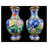 TWO 7 INCH BLUE CLOISONNE VASES