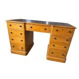 WASH PINE 19TH CENT. LEATHER TOP KNEEHOLE DESK