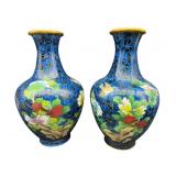 2 BLUE 12 IN CLOISONNE VASES