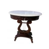 2 LYRE BASE KIMBRELL FURNITURE MARBLE TOP OVAL