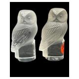 2 RENE LALIQUE FRANCE OLDER FROSTED OWL FIGURINES