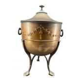 LARGE COPPER & BRASS FOOTED URN WITH LID