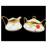 ANTIQUE HAND PAINTED GOLD LIMOGES CREAMER & SUGAR