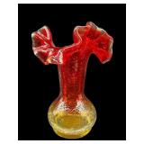 AMBERINA CRACKLE RUFFLED VASE