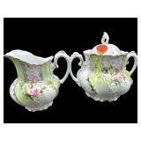 ANTIQUE PAINTED PORCELAIN SUGAR & CREAMER
