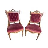 2 WALNUT EASTLAKE VICTORIAN TUFTED BACK CHAIRS