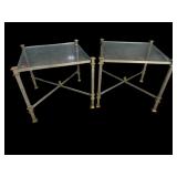2 METAL GLASS TOP REGENCY TABLES AS IS