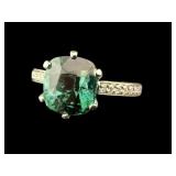 14K INDICOLITE TOURMALINE & DIAMOND RING
