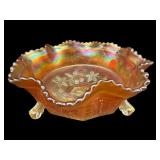 FENTON CARNIVAL MARIGOLD BUTTERFLY & BERRY FOOTED