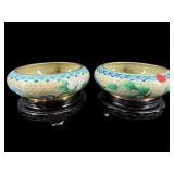 2 CLOISONNE 7 INCH BOWLS ON STANDS