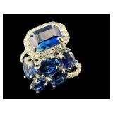 14K CUSTOM CEYLON BLUE SAPPHIRE & DIAMOND RING