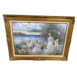 FRENCH GARDEN SCENE OIL ON CANVAS