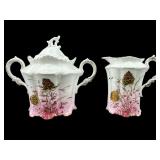 2 PC LOT OF HAND PAINTED PORCELAIN CREAMER AND