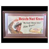 ANTIQUE WILL ROGERS BEECH NUT GUM ADVERTISING SIGN