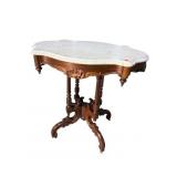 WALNUT VICTORIAN MARBLE TURTLE TOP TABLE