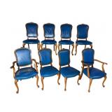 8 SATINWOOD FRENCH CARVED LEATHER CHAIRS