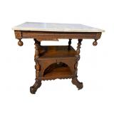 LARGE ORNATE WALNUT VICTORIAN MARBLE TOP TABLE
