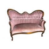WALNUT VICTORIAN TUFTED BACK LOVESEAT