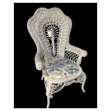 ANTIQUE WICKER HIGHBACK ARM CHAIR