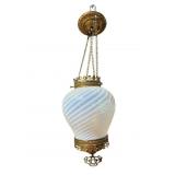 VICTORIAN BRASS HANGING OPALESCENT CHANDELEIR;