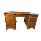 SOLID MAHOGANY 3 PART LEATHER TOP EXECUTIVE DESK