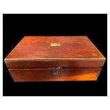 ANTIQUE MAHOGANY LAP DESK AND INKWELL SET