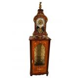 ITALIAN MARQUETRY INLAID CLOCK AND CURIO PEDESTAL