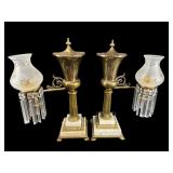 PR OF ANTIQUE BRASS AND CRYSTAL ARGON LAMPS
