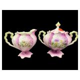 HAND PAINTED ANTIQUE PORCELAIN CREAMER & SUGAR SET