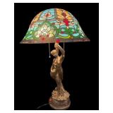 HUGE TIFFANY STYLE JEWELED SEMI NUDE TABLE LAMP