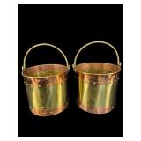 2 LARGE COPPER AND BRASS BUCKETS WITH HANDLES