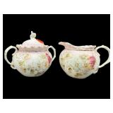 HAND PAINTED PORCELAIN SUGAR & CREAMER