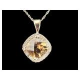 14K SMOKY QUARTZ & DIAMOND PENDANT W CHAIN