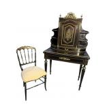 19TH CENT. EBONIZED FRENCH DESK WITH CHAIR