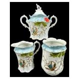 3 PC ANTIQUE GERMAN HAND PAINTED PORCELAIN