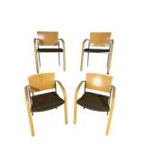 4 MCM MAPLE AND CHROME CHAIRS
