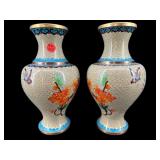 TWO 1980's 10 INCH YELLOW CLOISONNE VASES