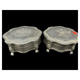 2 ORNATE SILVERPLATE FOOTED JEWELRY BOXES
