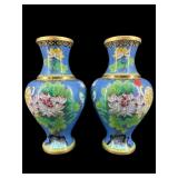 2 CLOISONNE 1980's 12 INCH VASES