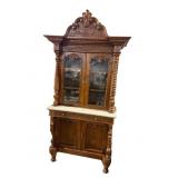 19TH CENT. HEAVY CARVED PEGGED 2 PC CUPBOARD