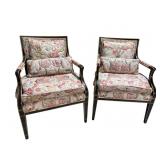 2 EBONIZED AND GOLD DESIGNER OPEN ARM CHAIRS