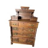 WALNUT VICTORIAN HEAVY CARVED 6 DRAWER CHEST