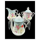 ANTIQUE HAND PAINTED PORCELAIN 3 PC TEA SET