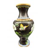 10.5 INCH BLACK CLOISONNE VASE