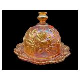 IMPERIAL OPEN ROSE CARNIVAL GLASS BUTTER DISH