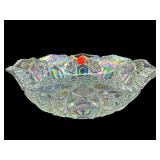 SMITH GLASS IRIDESCENT PRESS CUT SERVING BOWL