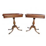2 MAHOGANY PEDESTAL FLIP TOP GAME TABLE