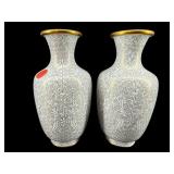 TWO 7.75 IN WHITE CLOISONNE VASES