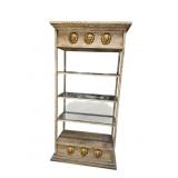 DISTRESSED FINISH METAL GLASS OPEN SHELF