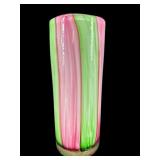 PINK & GREEN SWIRL ART GLASS VASE